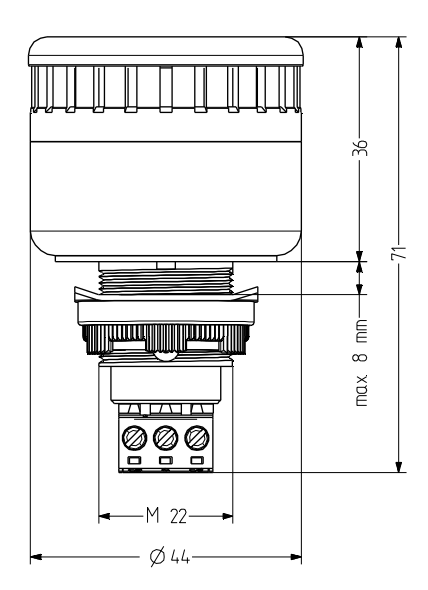 disegno tecnico cicalino di installazione ESV M22 diametro 45